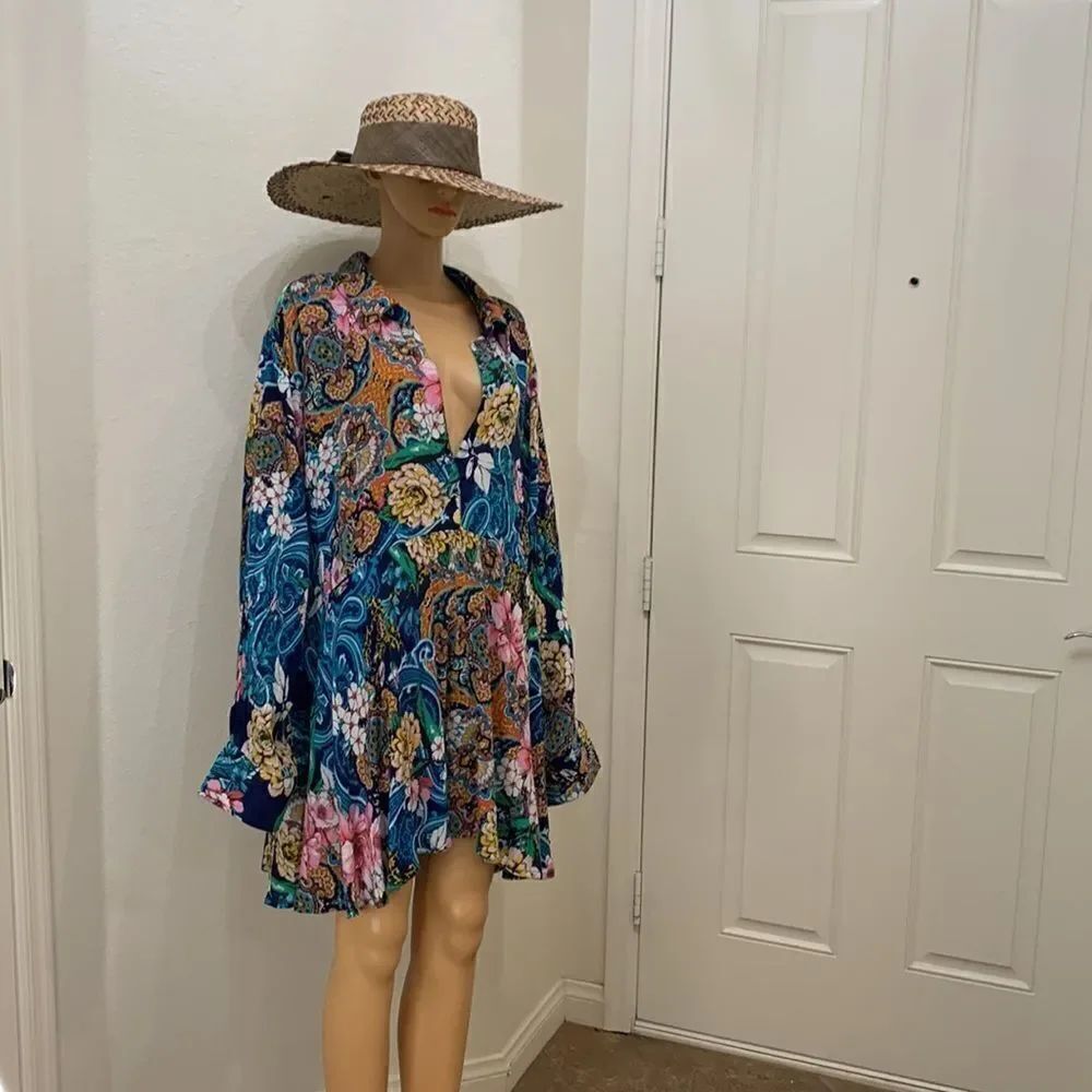 Roman’s 34 W Blouse Tunic Mini Dress Floral Print Multi Color Long Sleeved New - Picture 2 of 10